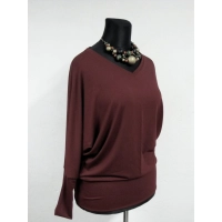 Adelle - luźna bluzka kimono z dekoltem i ściągaczami - brązowa